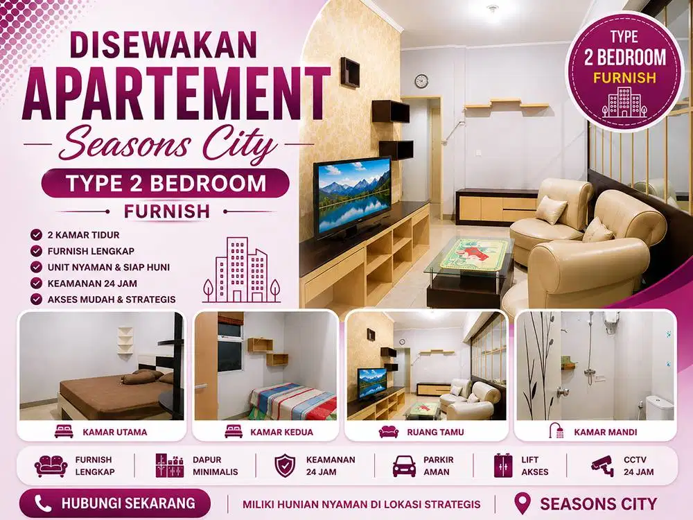 Sewa Apartemen Seasons City Tipe Unit 2BR Full Furnished Huk