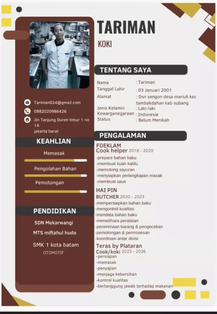 Cari kerjaan cook & kitchen crew