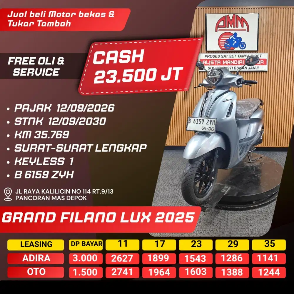 GRAND FILANO LUX 2025 PAJAK HIDUP CASH / KREDIT ALISTA