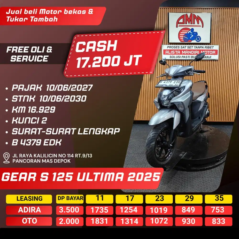 GEAR S 125 ULTIMA 2025 PAJAK HIDUP KUNCI 2 CASH / KREDIT ALISTA
