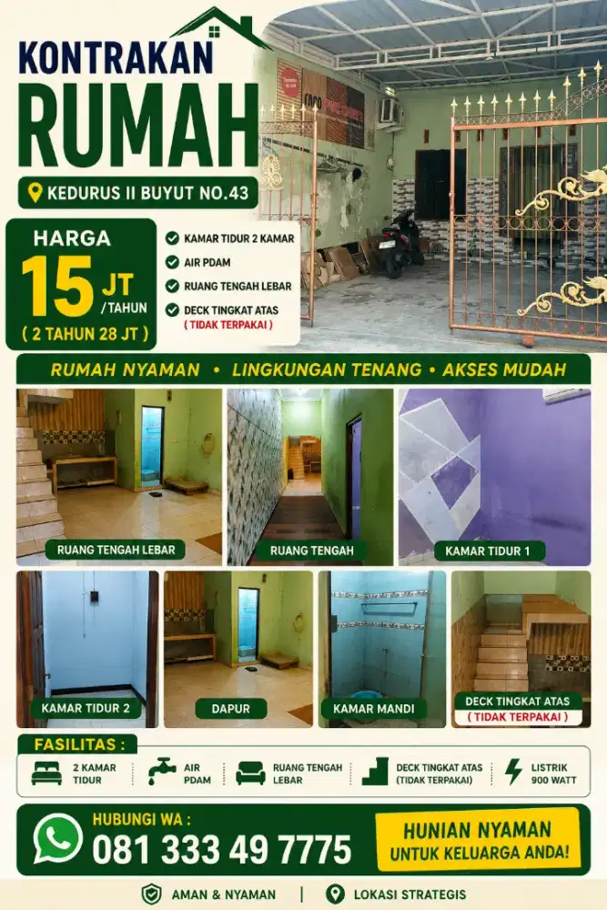 Kontrakan Rumah 2 Kamar Kedurus II Buyut No.43 Surabaya | Rp15 Juta
