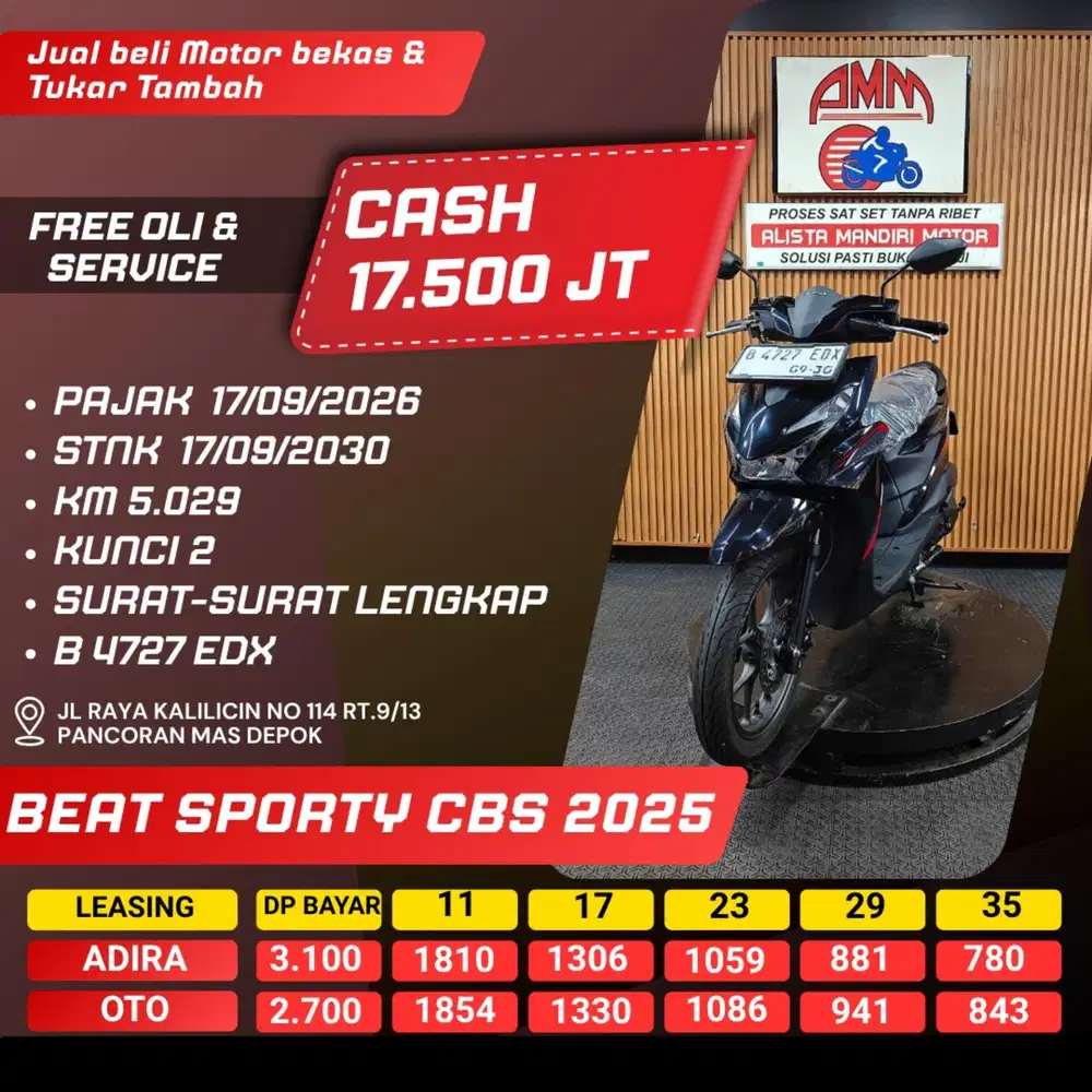 BEAT SPORTY CBS 2025 PAJAK HIDUP KUNCI 2 KREDIVO CASH / KREDIT ALISTA