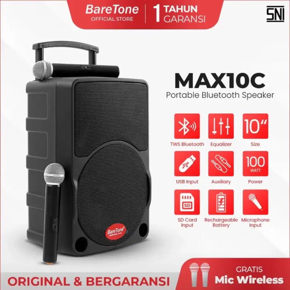 PROMO MERDEKA TERMURAH! BARETONE MAX10C  PEAKER AKTIF PORTABLE WIRELES