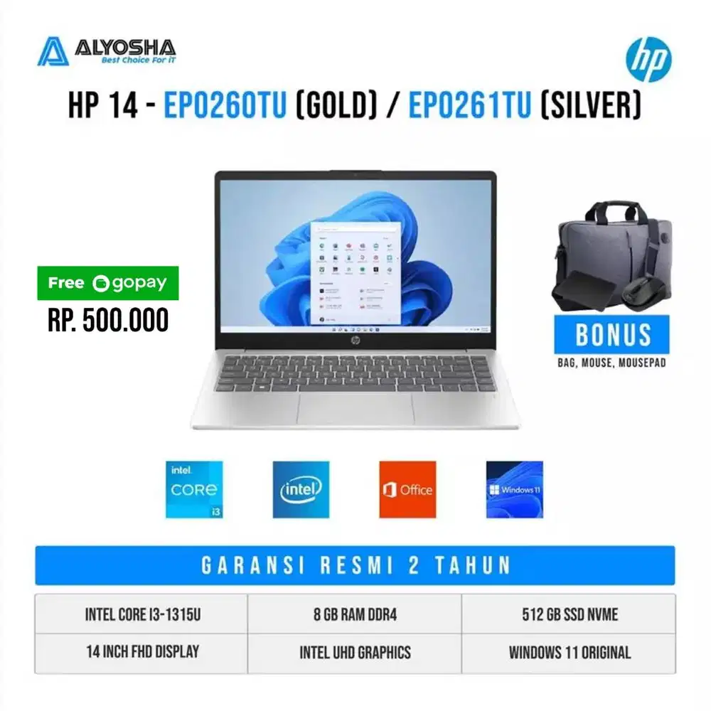 Laptop HP 14-ep0260TU ep0261TU Intel Core i3 1315U 8GB 512GB SSD