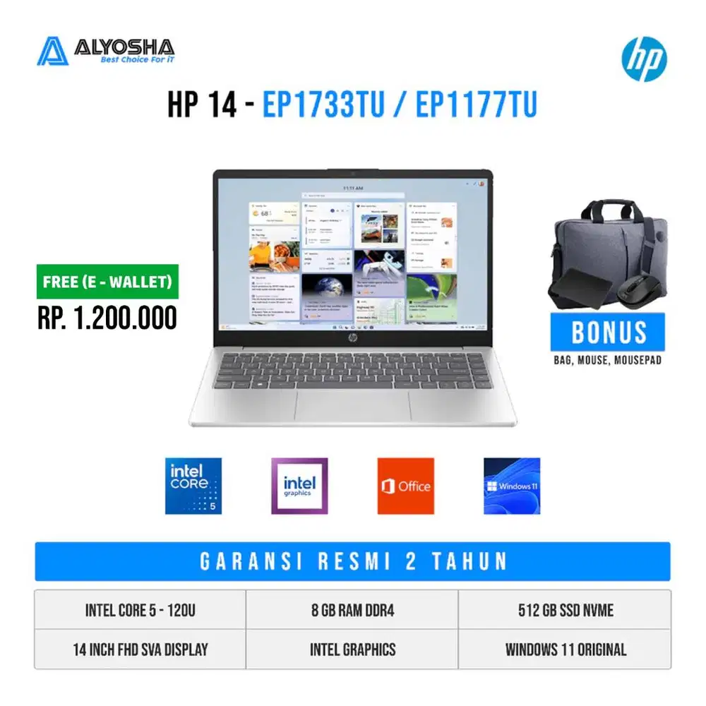 Laptop HP 14 EP1177TU Intel Core 5-120U 8GB SSD 512GB