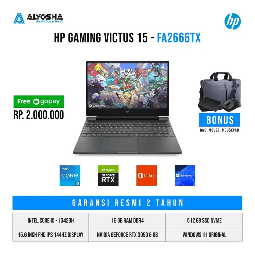 Laptop HP Victus 15 FA2666TX Intel i5 13420H 16GB SSD 512GB RTX3050