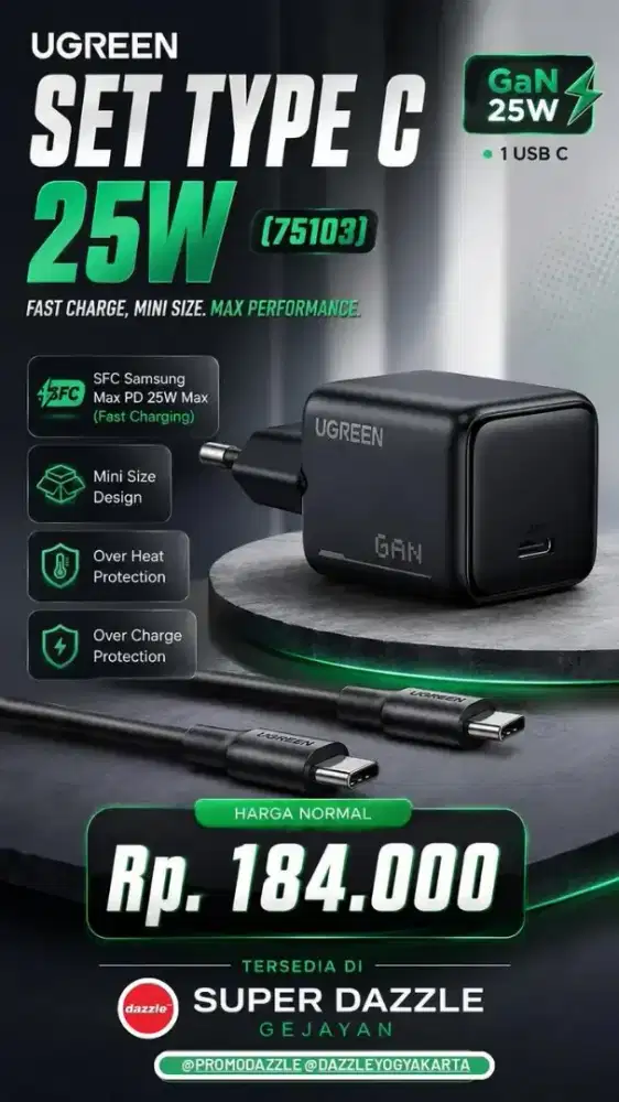 UGREEN GAB SET TYPE C CHARGER 25W (75103)