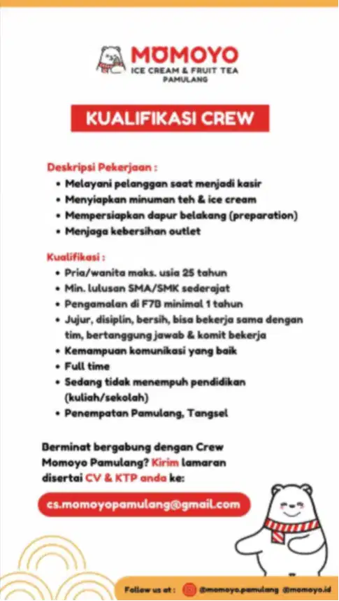 Momoyo Crew Store / Barista (Pamulang)