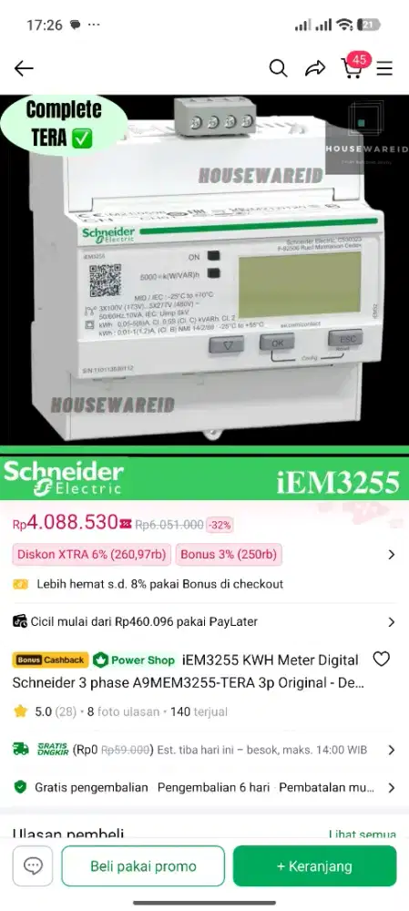 iEM3255 KWH Meter Digital

Schneider 3 phase A9MEM3255-TERA 3p Ori