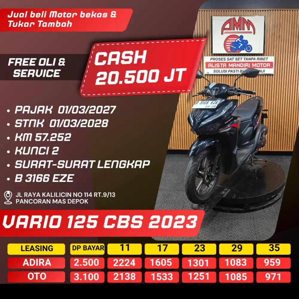 VARIO 125 CBS 2023 PAJAK HIDUP KUNCI 2 CASH / KREDIT ALISTA