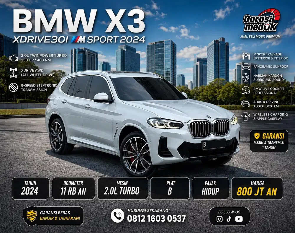 BMW X3 X 3 xDrive30i M Sport Msport 2024 Antik Low KM Murah Bekas Abu