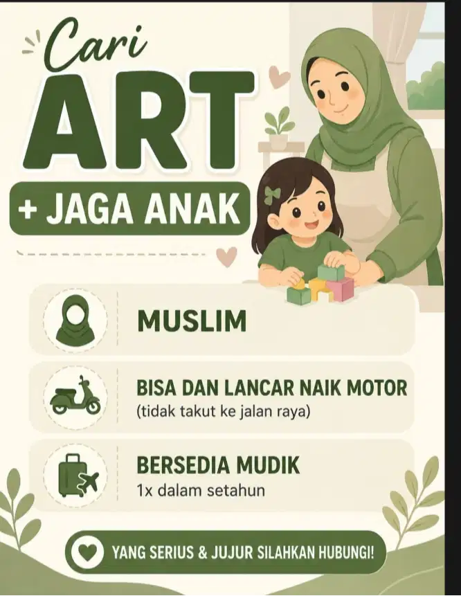 Lowongan Kerja ART Serabutan + Jaga Anak