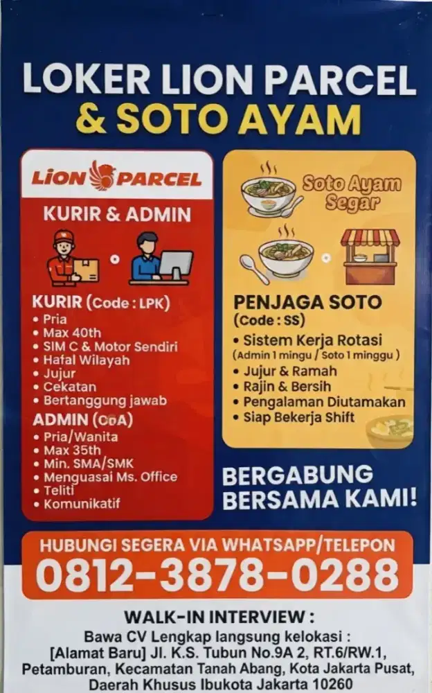 Kurir Lion parcel dan admin serta jagain soto