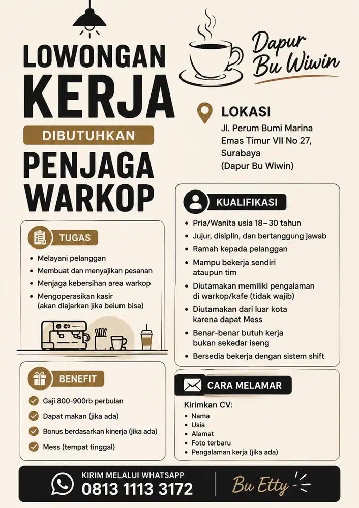 Lowongan kerja Penjaga WARKOP