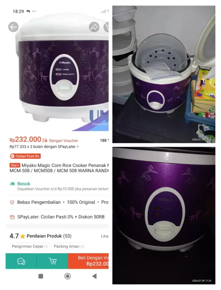 Rice cooker MAGIC COM merk miyako 1.8 L