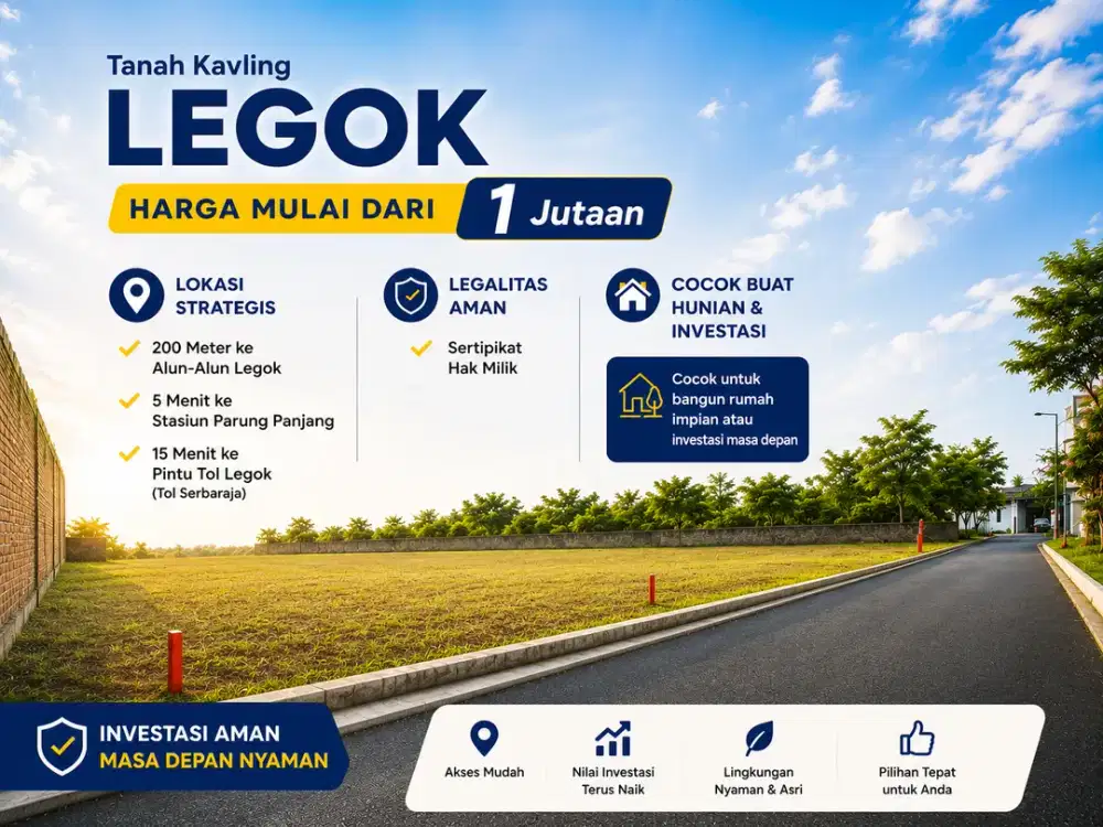 Kavling Murah 1 Jt-an/m2 Dekat Alun-Alun Legok, SHM Terjamin