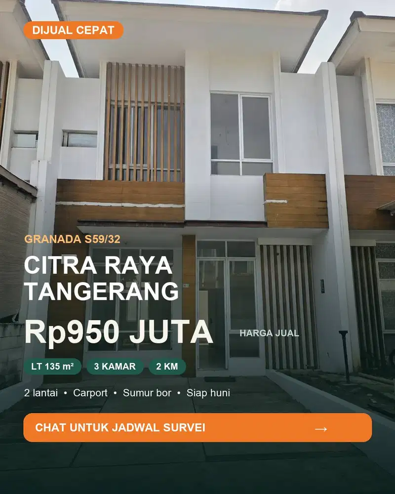 DIJUAL CEPAT RUMAH 2 LANTAI SIAP HUNI CITRA RAYA TANGERANG