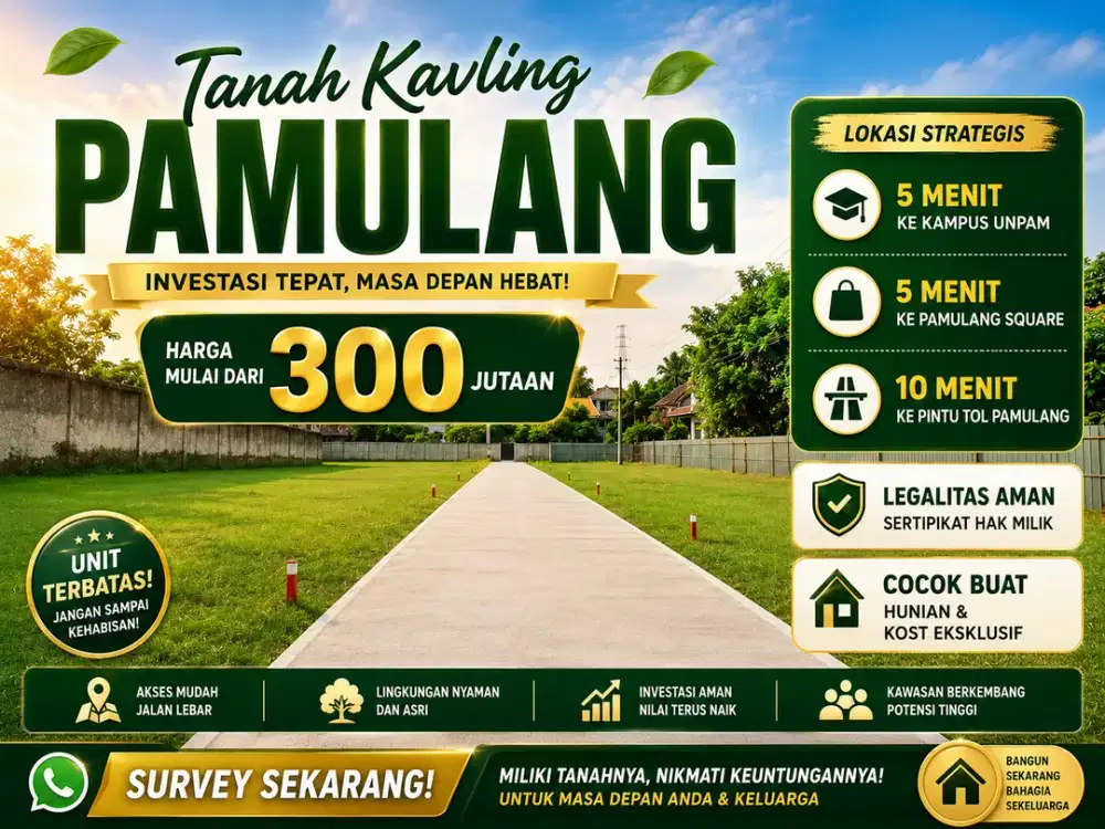 Kavling Strategis, 5 Menit Kampus UNPAM, Terima SHM per Unit