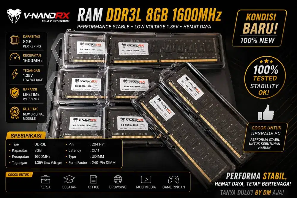 Memory RAM Longdimm ddr3 8Gb PC1600 PC12800 Baru untuk PC