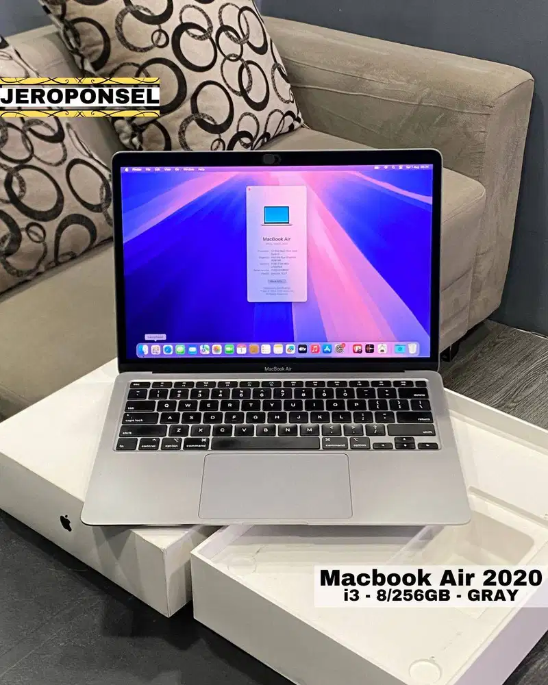 MACBOOK AIR 2020 13” i3 8/256GB GRAY MULUS FULLSET GARANSI ADA MINUS