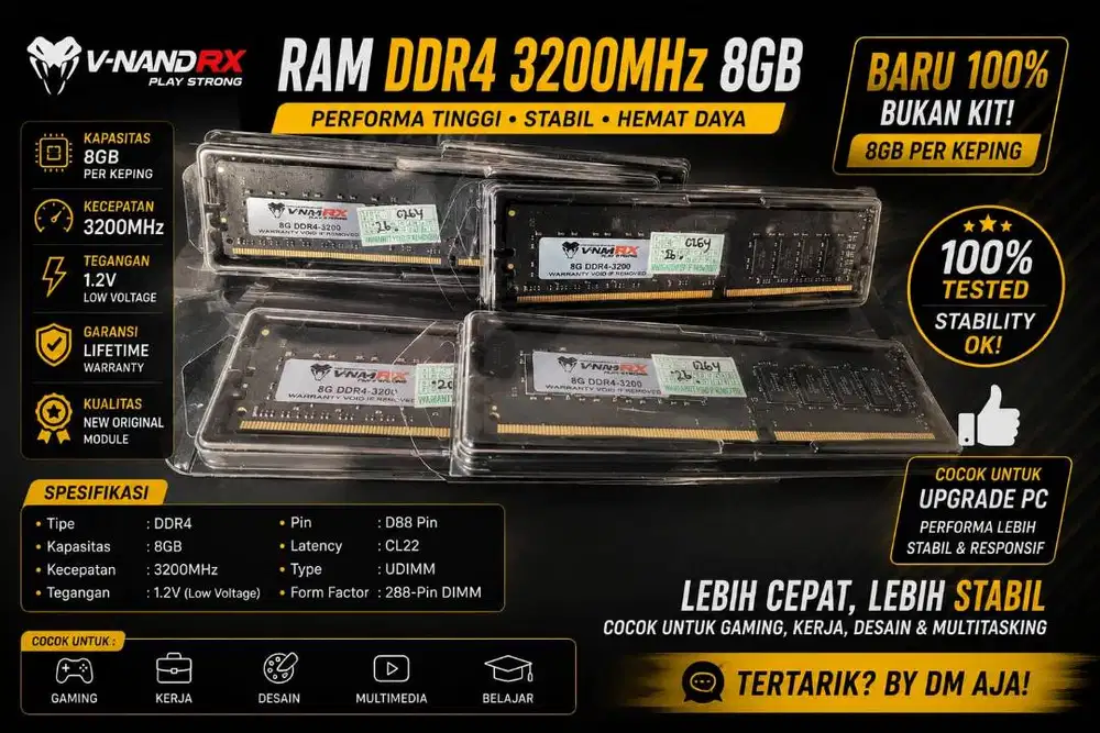 Memory RAM Longdimm ddr4 8Gb PC3200 Baru untuk PC