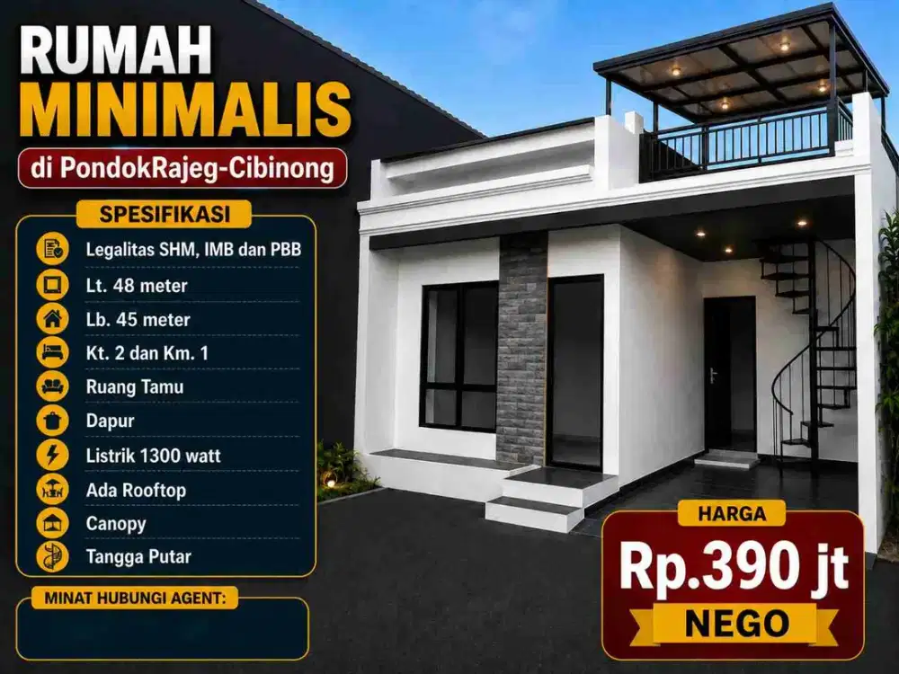 Rumah 1Lt + Rooftop Perbatasan Kalimulya Cilodong Pondong Rajeg