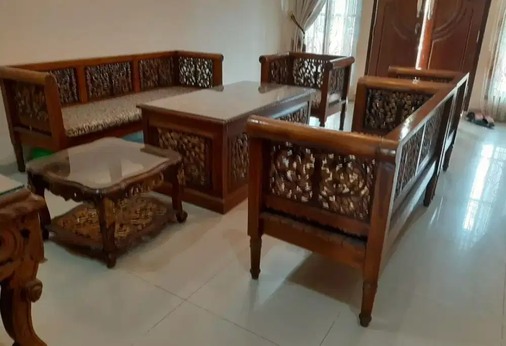 kursi tamu ukir kayu jati tua