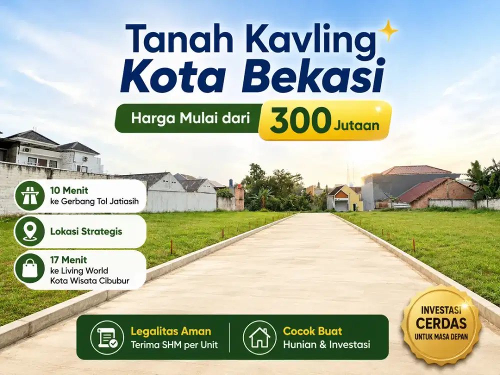 Tanah Murah Bekasi, 10 Menit ke Pintu Tol Jati Asih, Terima SHM per Unit