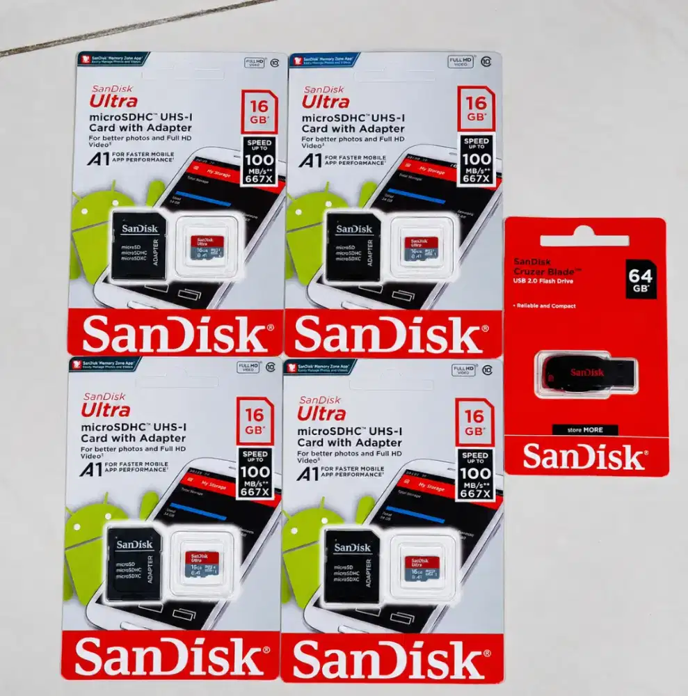 FLASHDISK 64GB + MICRO SD 16GB, SANDISK, BARU, ORIGINAL