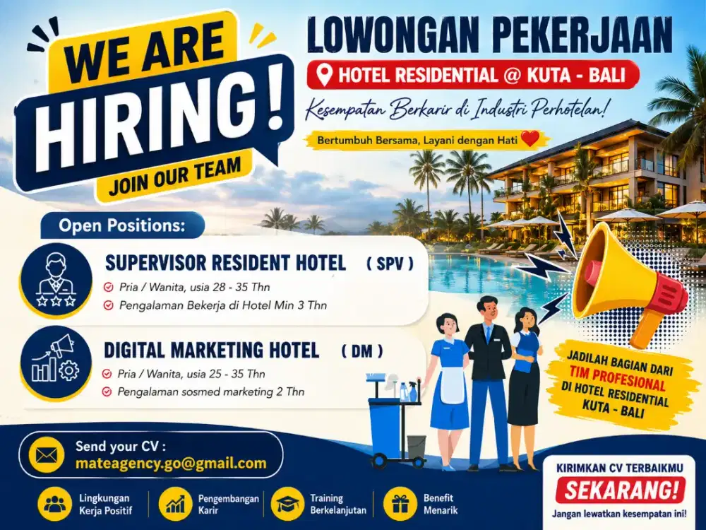 Lowongan supervisor resident hotel @ KUTA - BALI