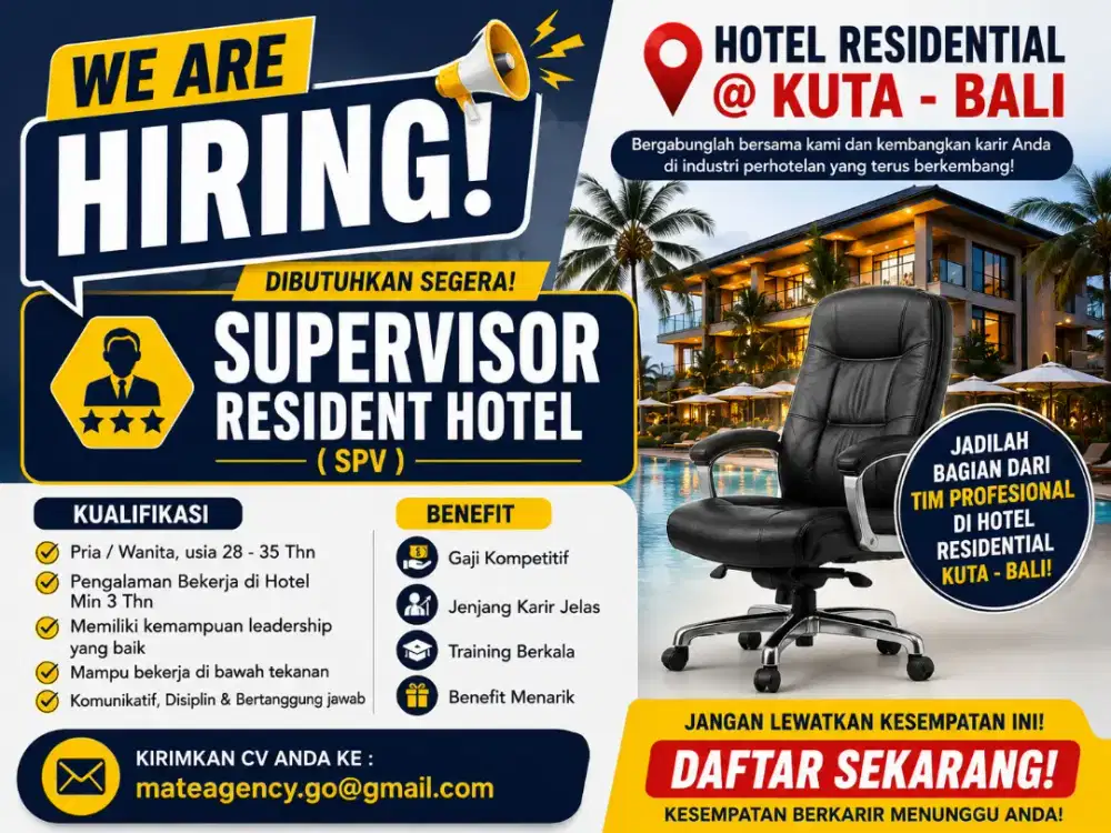 Lowongan supervisor hotel @ Kuta - Bali