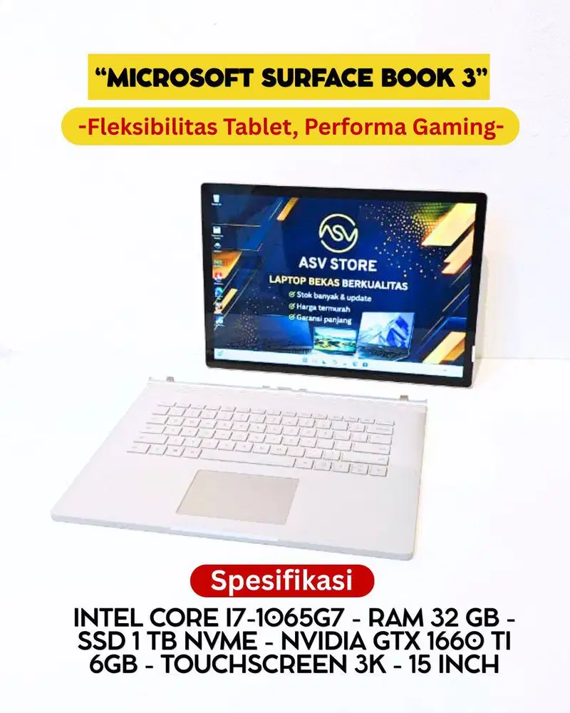 MICROSOFT SURFACE BOOK 3 I7 1065G7 RAM 32GB SSD 1TB GTX 1660TI TOUCH