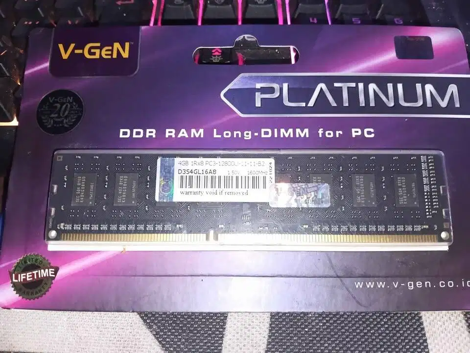 Ram PC Vgen Platinum 4GB DDR3 12800 New Garansi Lifetime 250rb net cod