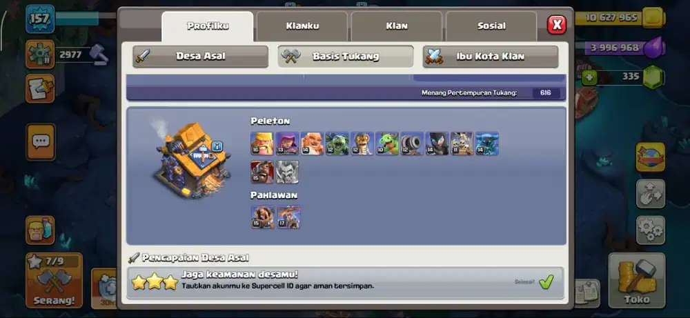 Akun coc th 17 desa malam th10