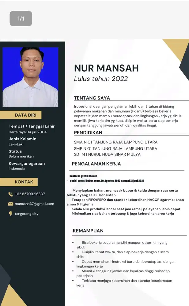 Hallo bpk/ibu sayang sedang mencari pekerjaan