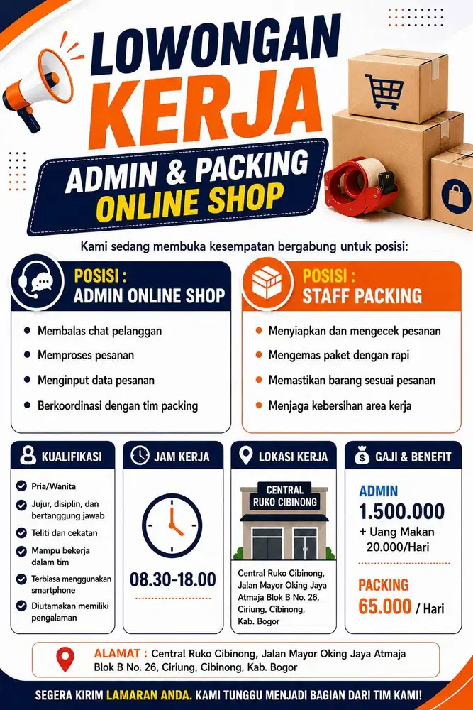 Lowongan ADMIN Dan PACKING Online Shop