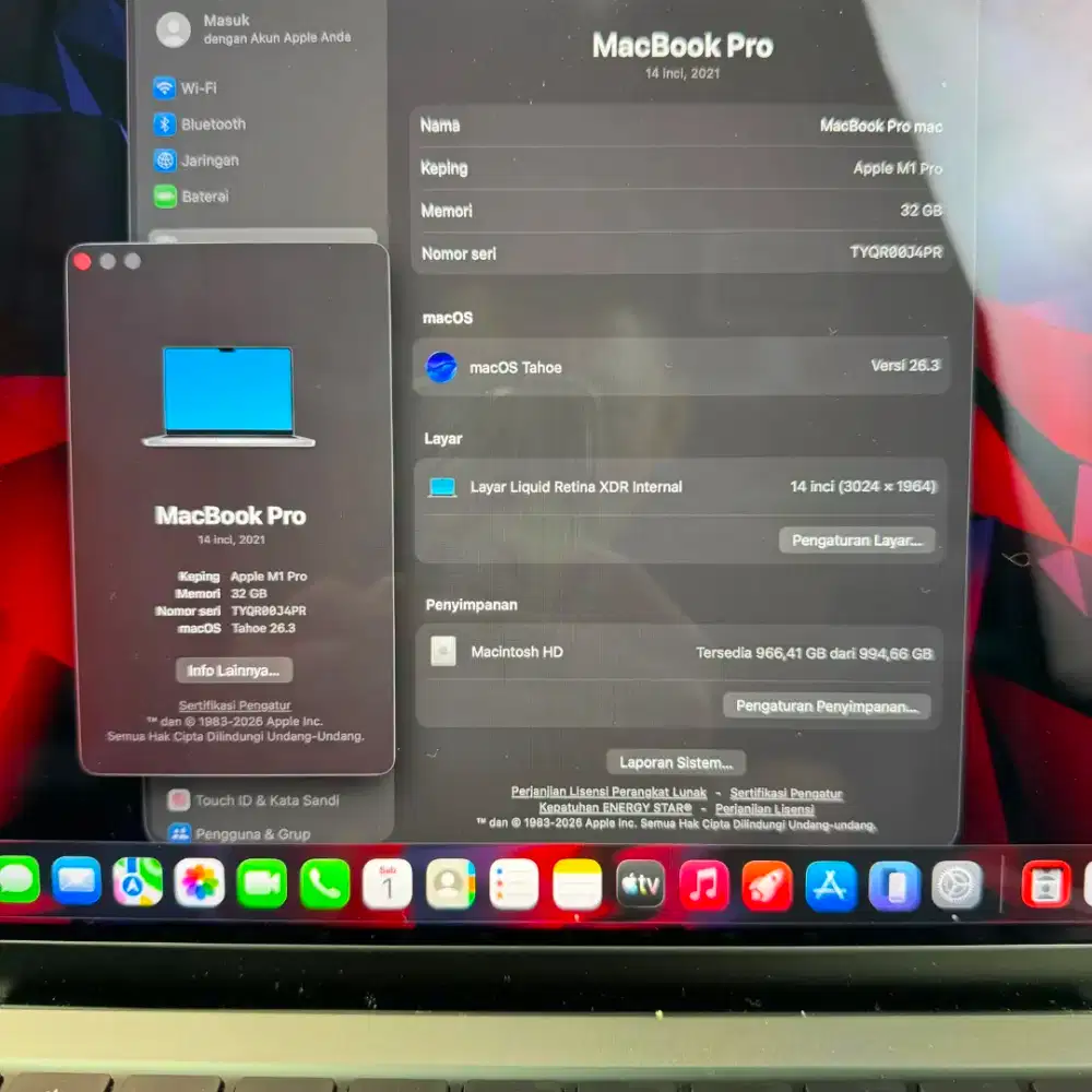 Macbook M1 Pro 14 Inch Ram 32 Ssd 1 Tb lengkap full set Space Grey