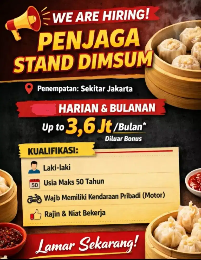 Lowongan Operator/Penjaga Stand Dimsum
