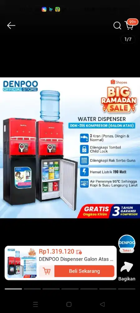 Dispenser Galon Atas - Denpoo DDK 206 RED