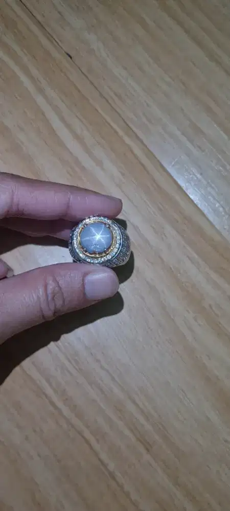 Cincin Perak Batu White Star Sapphire 11x11x5 mm Free Resize