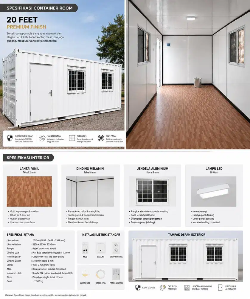 CONTAINER OFFICE 20FT PREMIUM | FREE AC | BISA CUSTOM | MULAI 40 JUTAA