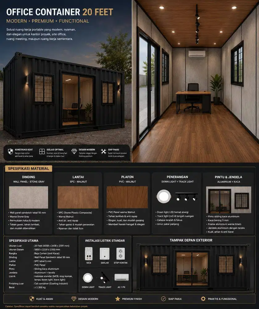 CONTAINER OFFICE 20FT PREMIUM | FREE AC | BISA CUSTOM | MULAI 40 Jtaan
