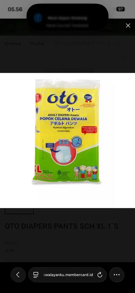 Pampers celana dewasa merk OTO ukuran XL