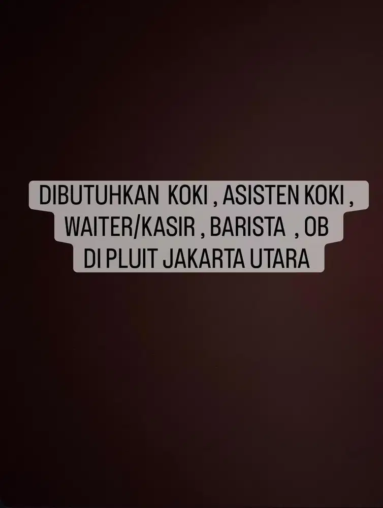 Dicari BARTENDER di daerah pluit