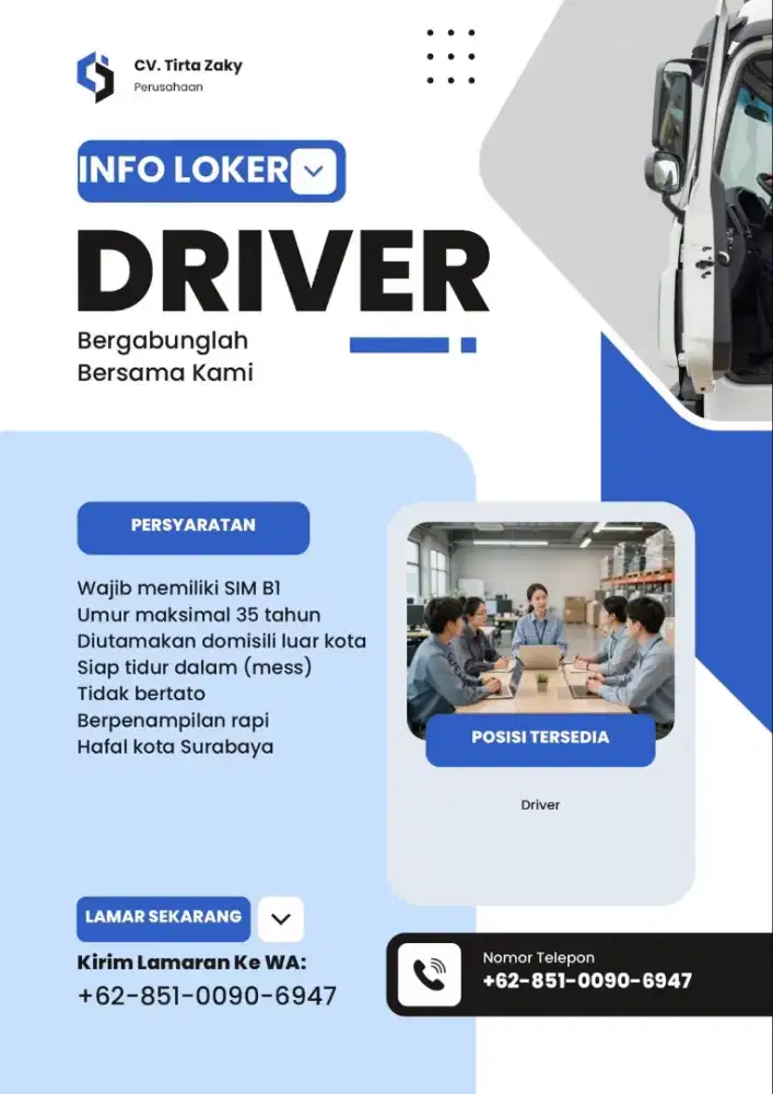 Di butuhkan segera sopir sim B1.umur max 40thn