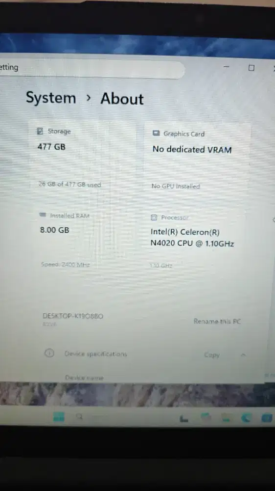 LIKE NEW LENOVO SLIM 1 N4020|8|512|14|W11|MURAH