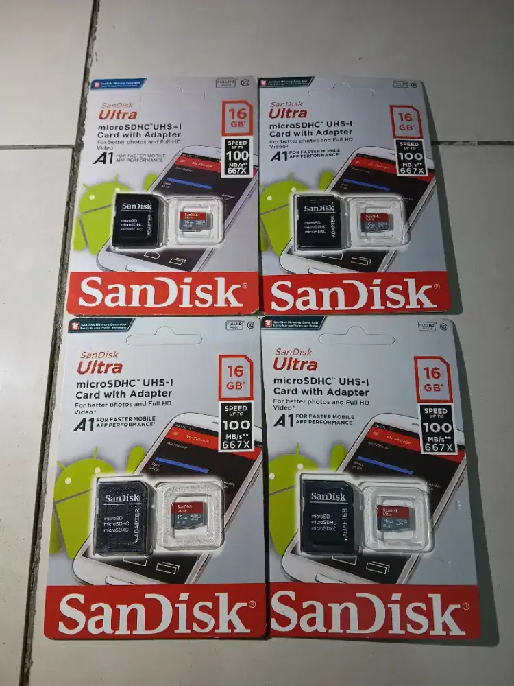 MICRO SD SANDISK 16 GB, ADA 4 PCS, ORIGINAL, BARU, SEGEL