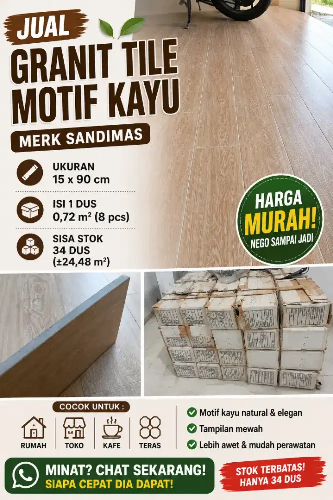 Lantai Granit motif kayu cocok untuk teras