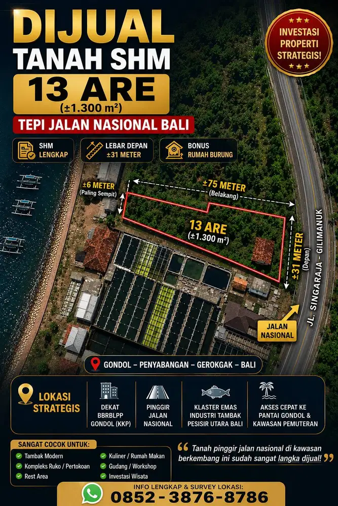 Dijual Tanah 13 Are di Tepi jalan Nasional Singaraja-Gilimanuk Bali