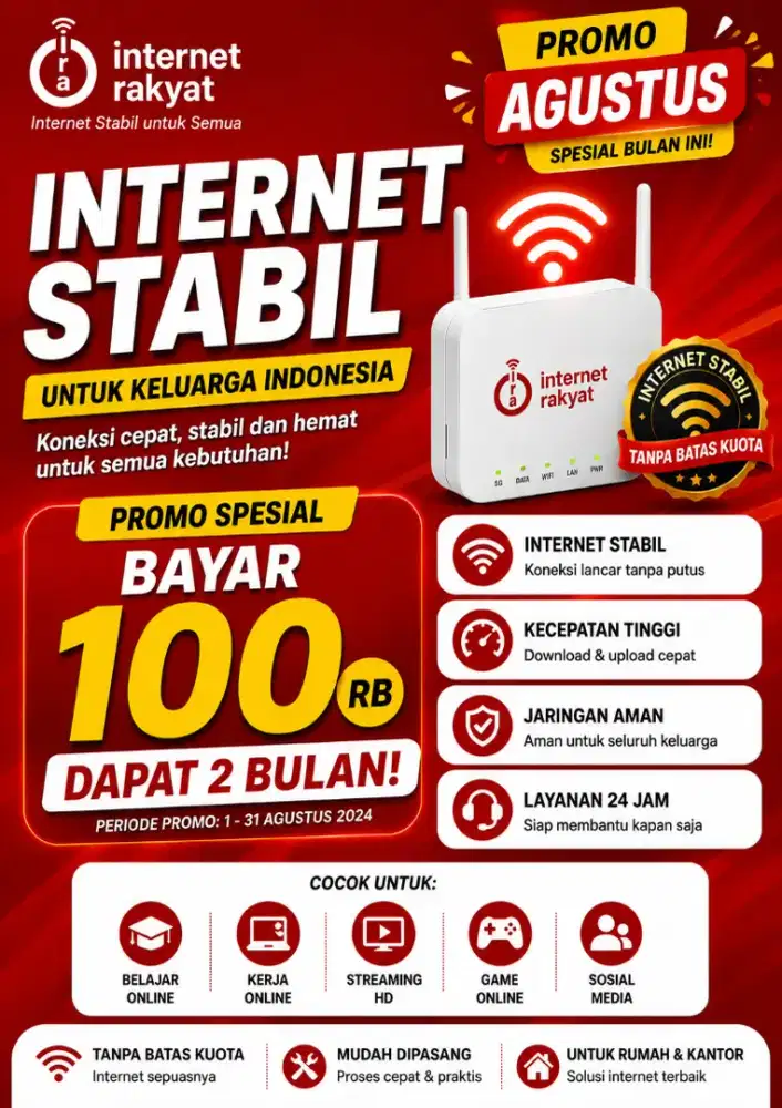 Promo agustus pasang baru wifi internet rakyat